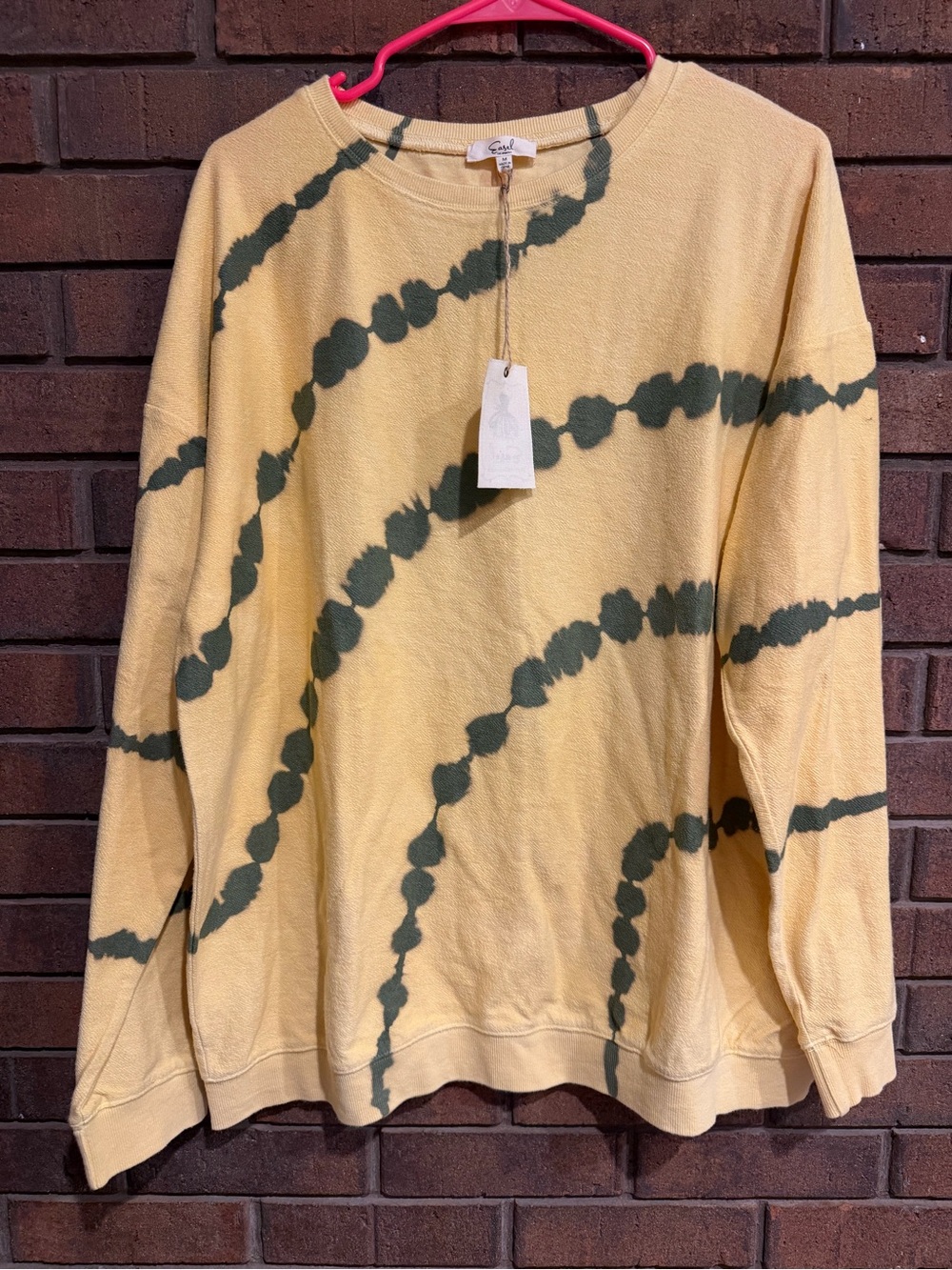 NWT Easel Yellow Terry Crewneck Top Olive Green Tie-Dye sweatshirt medium